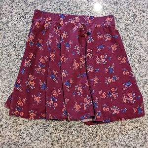 Women's Maroon Floral Skater Skirt